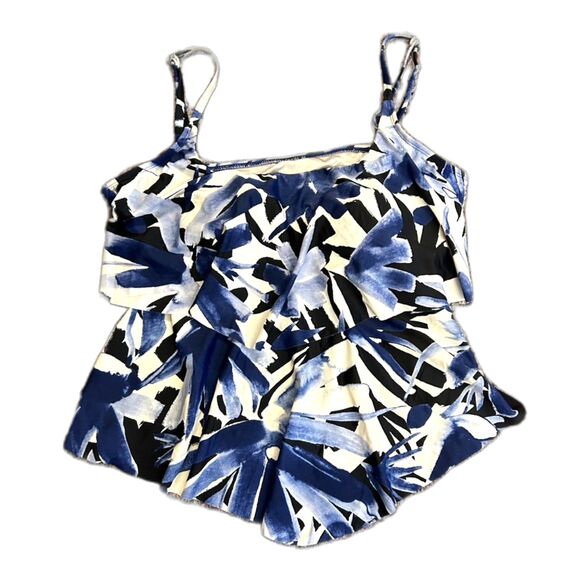 Maxine of Hollywood Blue Black Abstract Floral Two Tier Tankini Top Size 10 - Picture 1 of 14